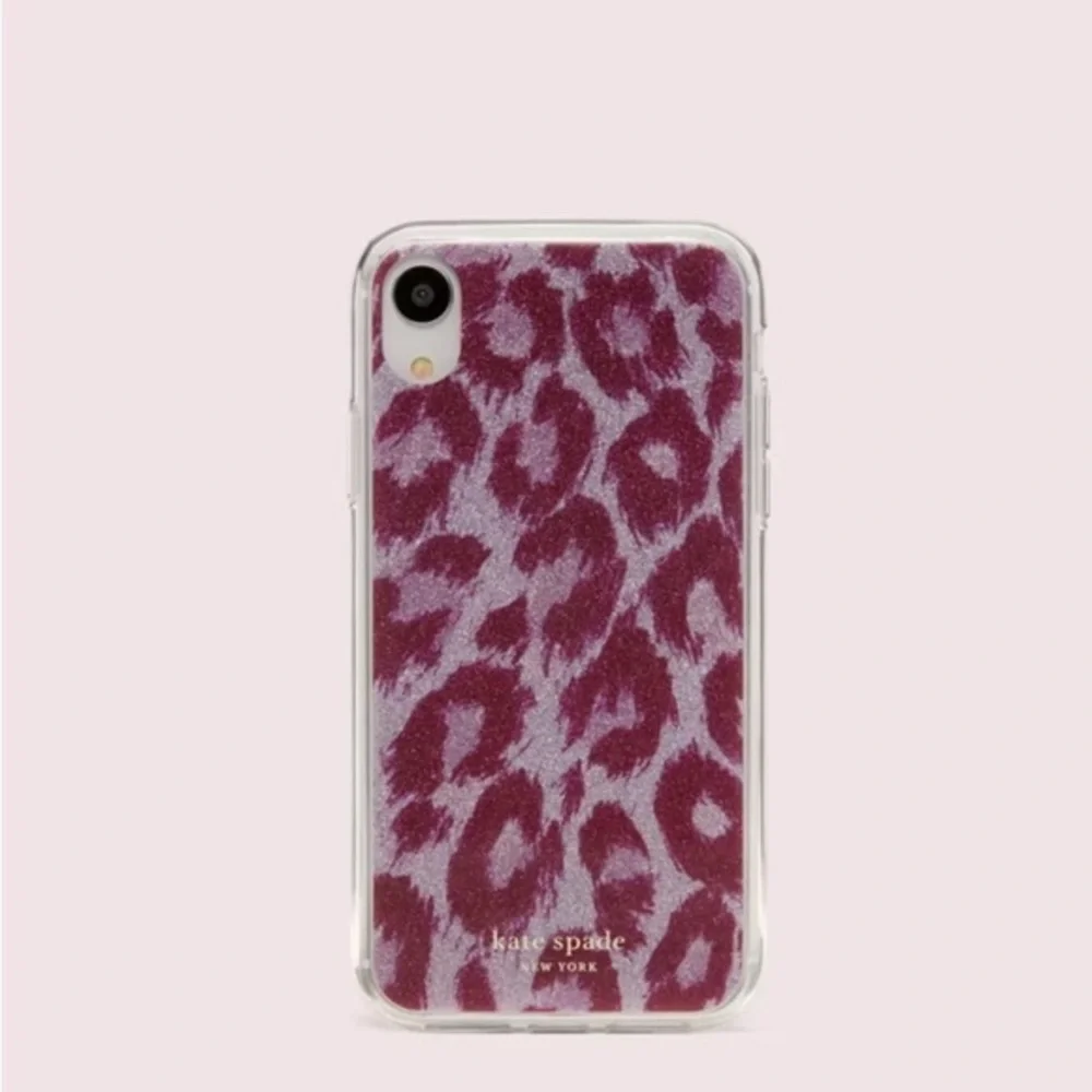 kate spade ♠️ NEW Leopard Glitter Print Phone Case Purple Pink iPhone XS & X